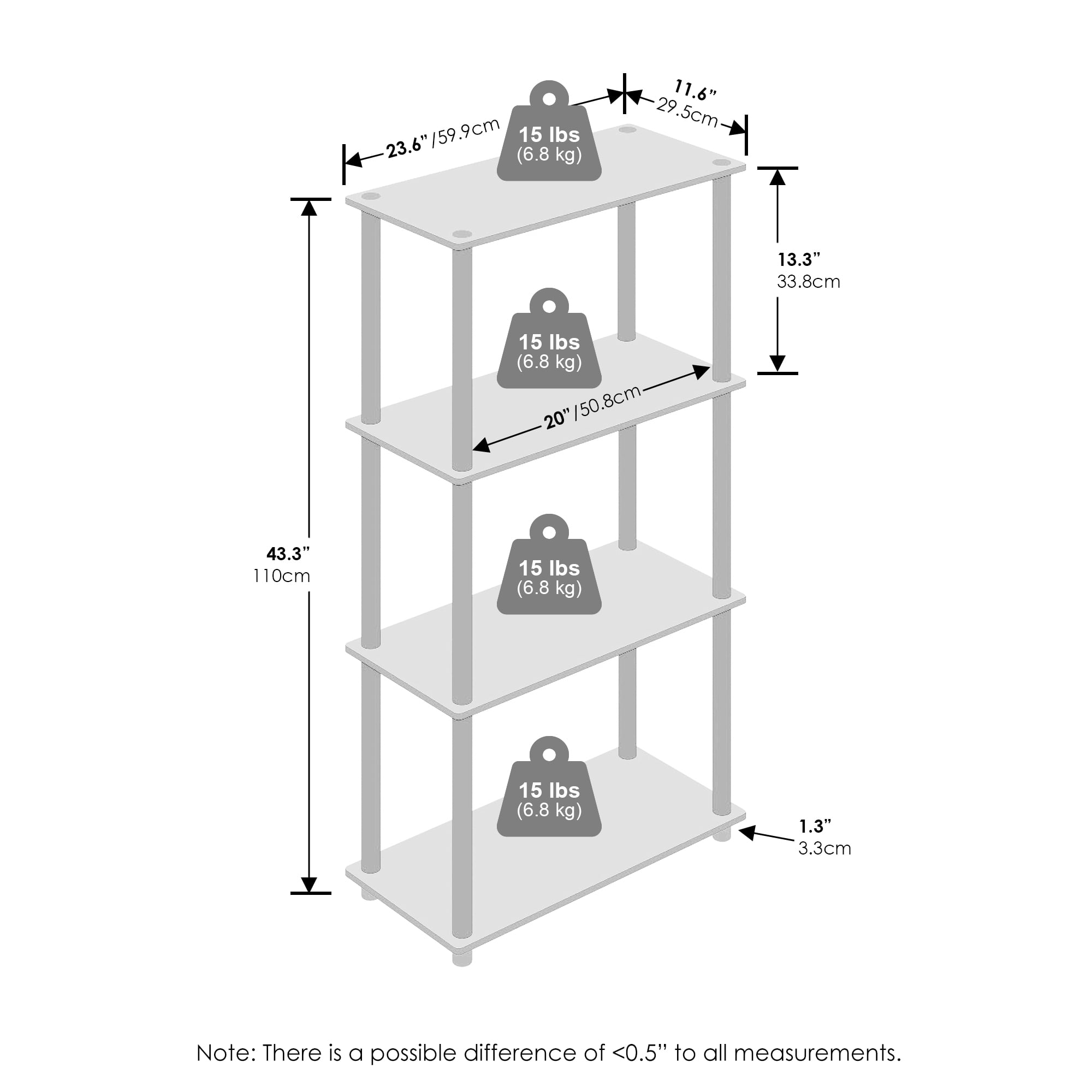 Furinno Turn-N-Tube 4-Tier Multipurpose Shelf Display Rack, Shelving Unit, Bookcase, Black/Grey