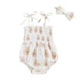 thumbnail image 1 of Gupgi Combinaisons une Pièce pour Bébé Fille Justaucorps Floraux Sans Manches Smocké avec Bandeau, 1 of 9