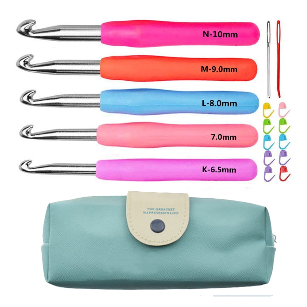 Juslike 5 Sizes Crochet Hooks Set 6.5mm(K)-10mm(N) Ergonomic Crochet Hooks with Case for Arthritic HandsExtra Long Crochet Needles