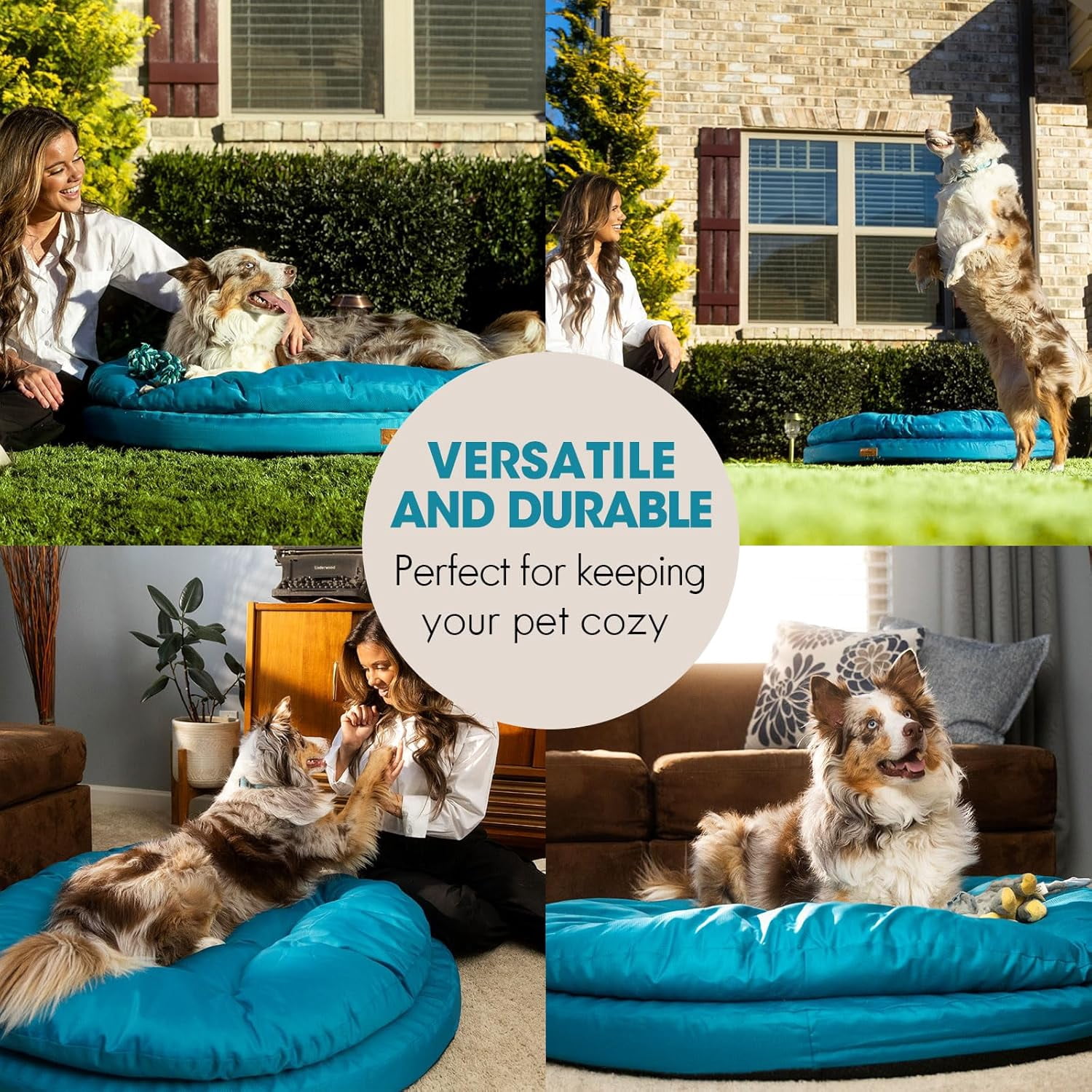 ClevaHome Orthopedic Pet Bed for Large Dogs: This mattress features a waterproof, washable surface, along with a waterproof inner liner and a non-slip bottom. Available in 42"x42"x8", blue