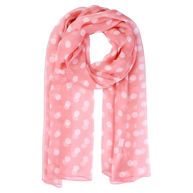 INSPIRAR CHIC Mujeres 1950s Retro Lunares Chiffon Bufanda, Ligera Suave Sheer Largo Cabeza Envolver Chal Bufandas para Todas las Temporadas 63.0"x19.7" Rosa