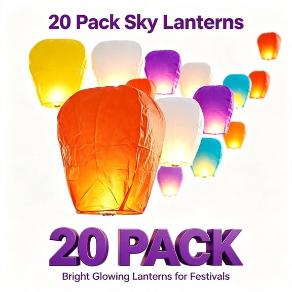 20 pack Colorful Chinese Sky Lanterns for Family Events and Remembrance Occasions