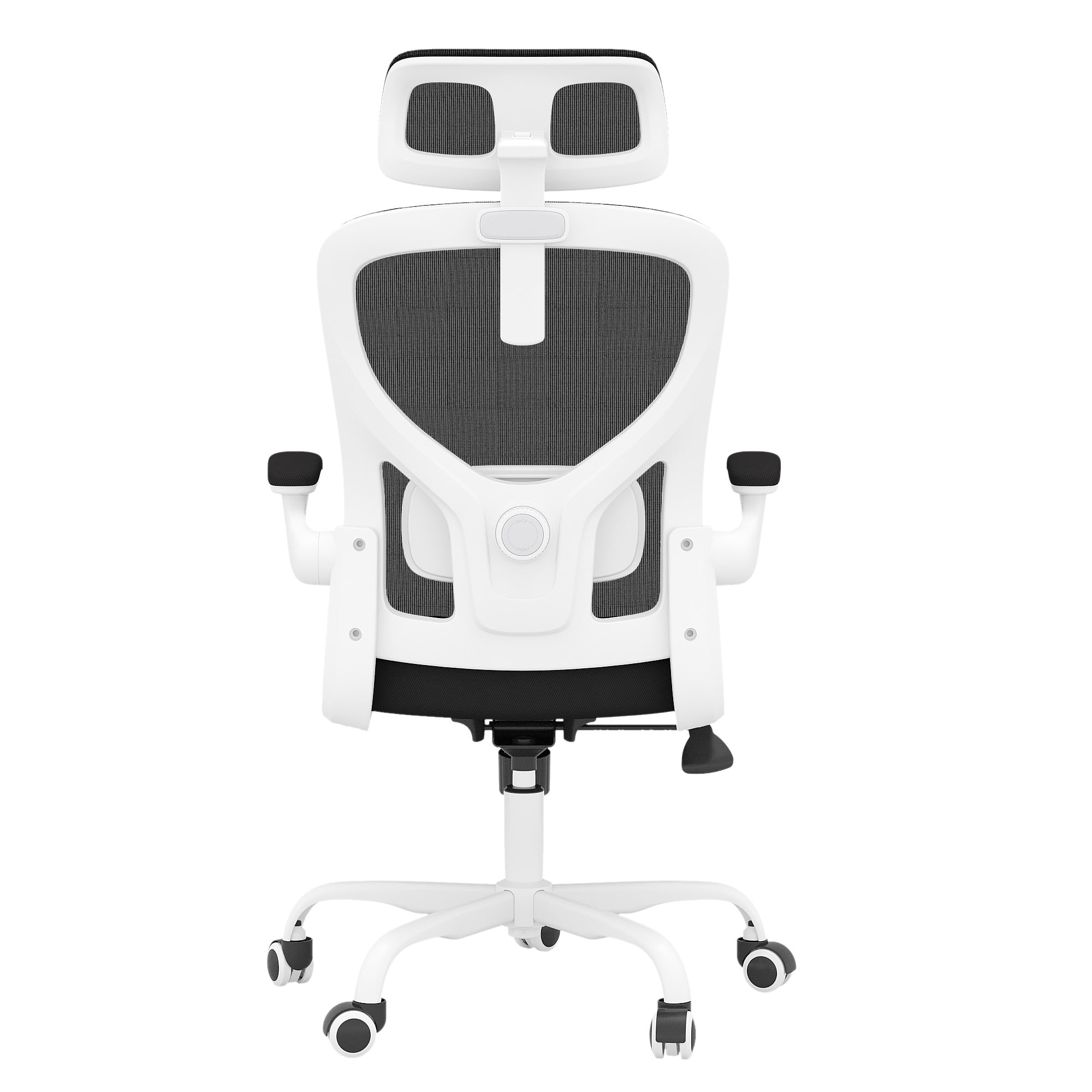 MAYEERTY Ergonomic Home Office Chair with Lumbar Support, Flip-Up Armrests, Headrest for Work & Study,White-black