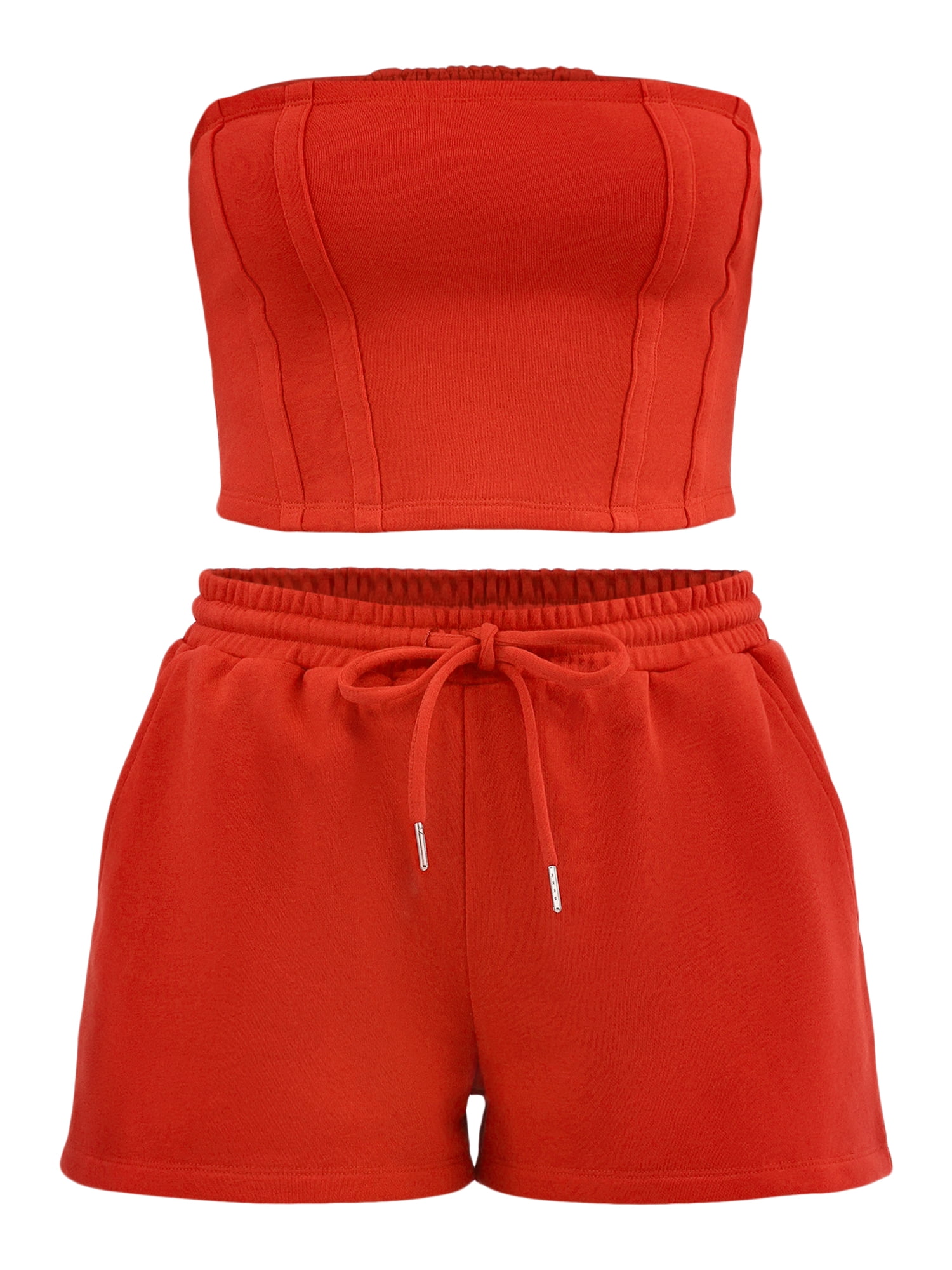 No Boundaries Women's French Terry Tube Top and Shorts Set 2-Piece