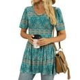 thumbnail image 3 of JuneFish Women's Summer Short Sleeve Tunic Tops Pleated Casual V-Neck Blouse, 3 of 5