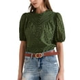 thumbnail image 4 of INSPIRE CHIC Women's Crochet Blouse Ruffle Neck Short Sleeve Hollow Out Summer Tops XL Green, 4 of 6