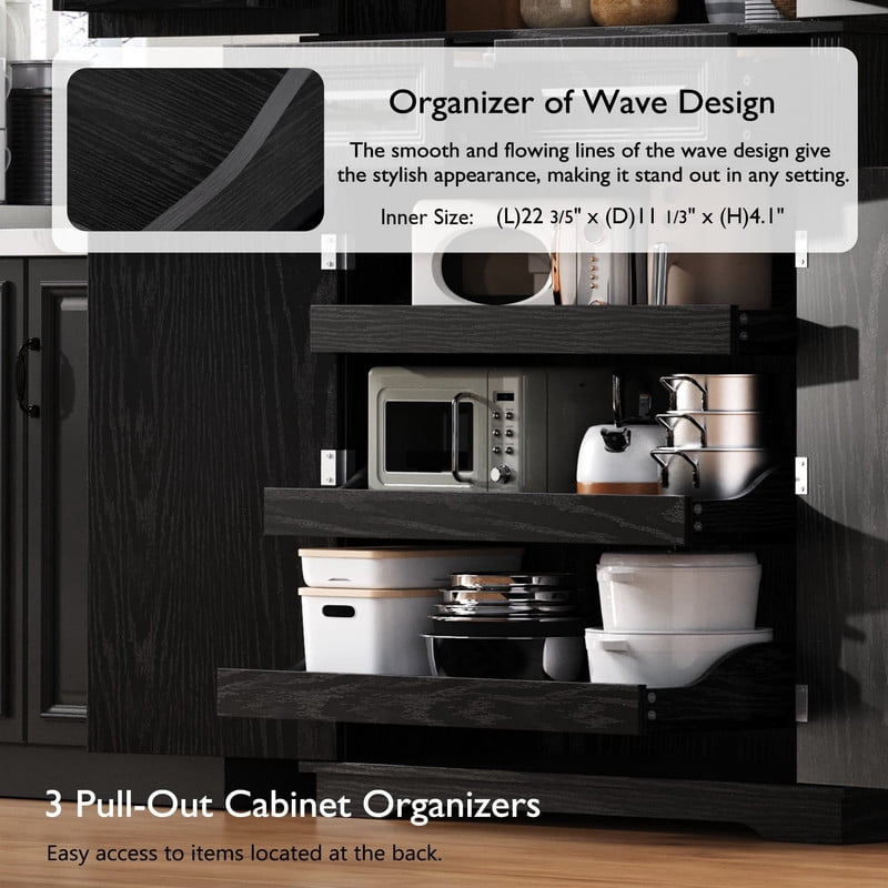 Farmhouse Kitchen Pantry Cabinet with 3 Pull Out Cabinet Organizers, Tall Kitchen Storage Cabinet with 2 Drawers, Freestanding Kitchen Cupboard with 6 Door Shelves