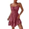 thumbnail image 3 of HBBIKVI Smocked Waist Mini Dress for Women Summer Off-Shoulder Sleeveless Fit and Flare Dress with Tiered Ruffle Hem and Front Tie Detail for Vacation Outings, 3 of 7