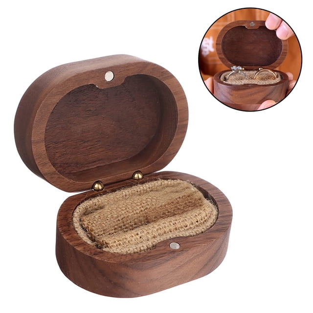 Caja de almacenamiento de anillos de nogal negro - Ovalada en blanco Ormromra