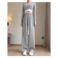 thumbnail image 4 of Women Sweatpants Wide Leg Drawstring Workout Casual Baggy Pants High Waist Light Gray L, 4 of 10