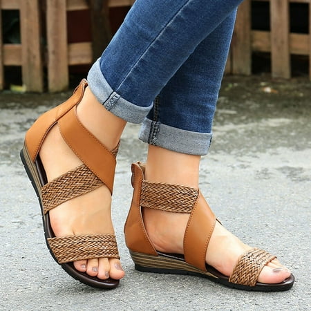 

BRISEZZS Platform Sandals for Women Casual Open Toe Wedges Summer Slide Sandals #519 Brown