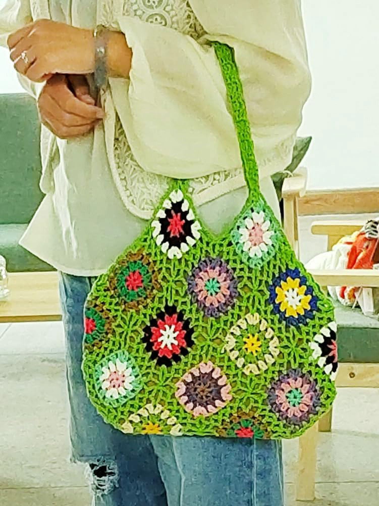 Zhengup Crochet Handbags for Women Knitted Handmade Shouder Bag Colorful Summer Tote Woven Top Handle Purse Vacation