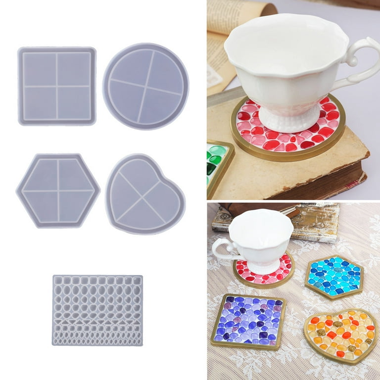 Mosaic Coaster Resin Molds Silicone Set Silicone Molds for Epoxy Resin  Coasters Molds Silicone Kit Coaster Molds for Resin Casting Round Square  Coaster Mold Heart Hexagon Cup Mat Mold DIY Home Decor 