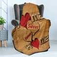 thumbnail image 4 of Saying Soft Flannel Fleece Throw Blanket, Words with Heart Shapes on Wooden Planks Log Cabin Country House, Cozy Plush for Indoor and Outdoor Use, 50" x 60", Pale Brown Red Black, by Ambesonne, 4 of 5