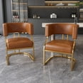thumbnail image 2 of Set of 2 Brown PU Dining Chairs With Gold Iron Frame for Dining Room, 2 of 8