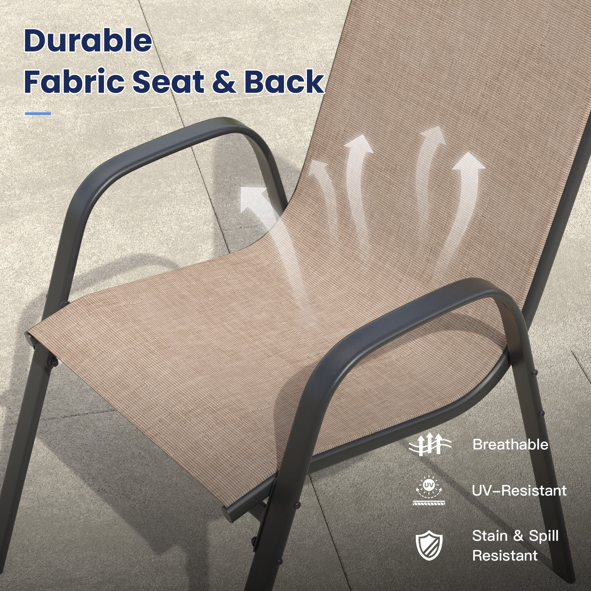 Vicllax Stackable Patio Dining Chairs Set of 4 , Modern Textilene Outdoor Chairs with Metal Frame for Garden, Backyard, Poolside,Black&Gray&Brown