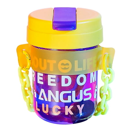 

Hloma 300ml Mini Cup with Cup Chain Wear-resistant Heat Resistant Drink Water Lightweight Cartoon Pattern Letters Water Bottle for Daily Use