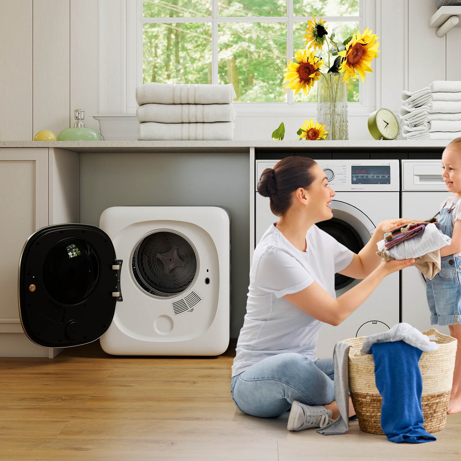 Costway 800W Electric 1.5 cu.ft Compact Drying Machine with Stainless Steel Tub 5 Modes