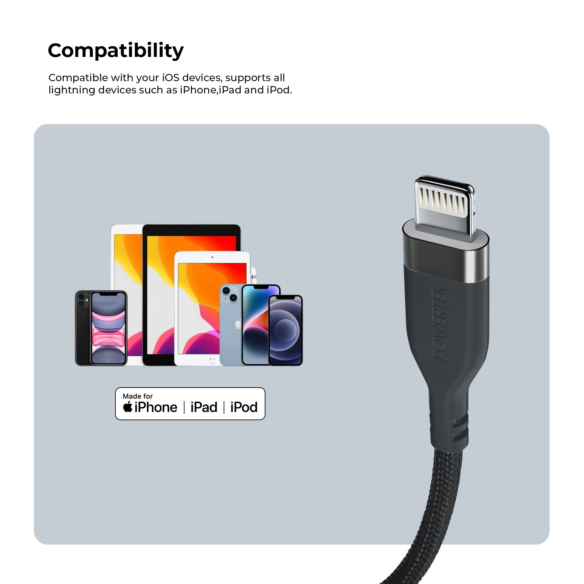Liquipel Powertek iPad & iPhone Lightning Charger Cable, Fast Charging 6ft MFI