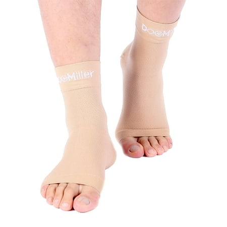 Doc Miller Plantar Fasciitis Socks Medical Grade Ankle Compression Foot Sleeves 1 Pair Skin/Nude - Ankle Arch & Heel Support for Heel Spurs, Tendinitis, Joint Pain Eases Swelling