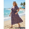 thumbnail image 4 of CASSIE LIZ Plus Size Dresses 2X Summer Midi Womens Sun Dresses Purple Floral Boho Beach Short Sleeve V Neck Loose Fit Spring Party Dresses with Pocket 2XL 18W 20W, 4 of 10
