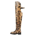 thumbnail image 2 of YDN Women Round Toe Thigh High Boots Low Chunky Platform Heels Buckle Strap Cutout Over the Knee Tall Boot Daily Fashion Dressy Shoes Size 7 Leopard, 2 of 4
