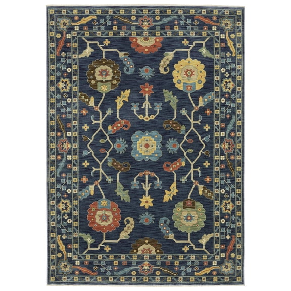 Oriental Weavers Francesca Area Rug - FR03F - 9'10" x 12'10" - in Blue/ Gold - Vintage Inspired, Stain Resistant, Family and Pet Friendly , Family, Dining, Living Room Rug