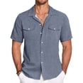 thumbnail image 2 of Men's Solid Color Cuban Collar Casual Short Sleeved Imitation Cotton Linen Men's Large Shirt 4XL, 2 of 5
