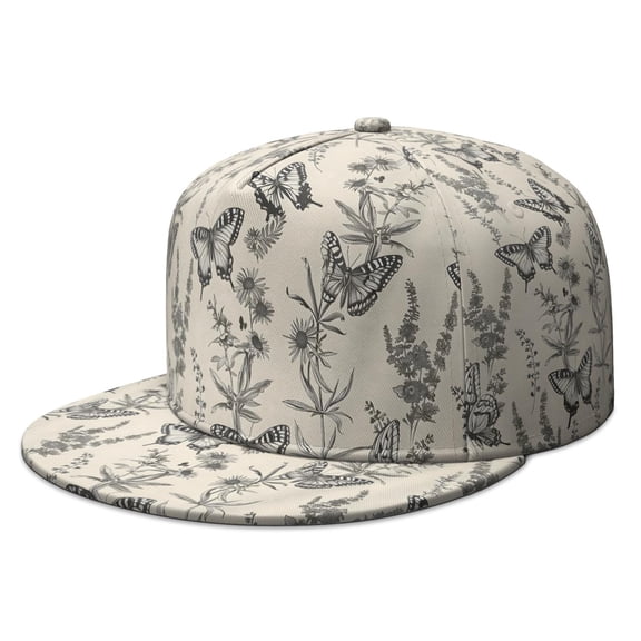 Butterfly & Flowers Snapback Hat - Unisex Flat Brim Baseball Cap with Artistic Urban Style for Men & Women