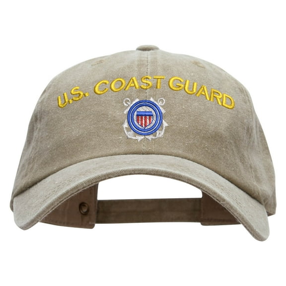 US Coast Guard Logo Embroidered Washed Cotton Twill Cap - Khaki OSFM