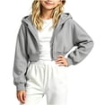 thumbnail image 2 of Girl's Zip Up Cropped Hoodie Crop Top Sweatshirt Drawstring Long Sleeve Jacket Kid's Solid Color Casual Zippered Hooded Sweatshirt 5-15Y, 2 of 6