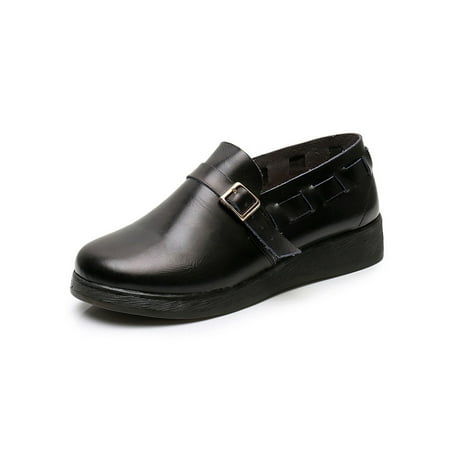 

Oucaili Ladies Loafers Non-Slip Nurse Shoes Slip On Flats Strap Buckle Comfort Casual Shoe Walking Black 7