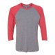 thumbnail image 1 of Next Level Mens Tri-Blend 3/4-Sleeve Raglan Tee (6051) vin red/pr HTHR m Ropa de siguiente nivel 6051, 1 of 1
