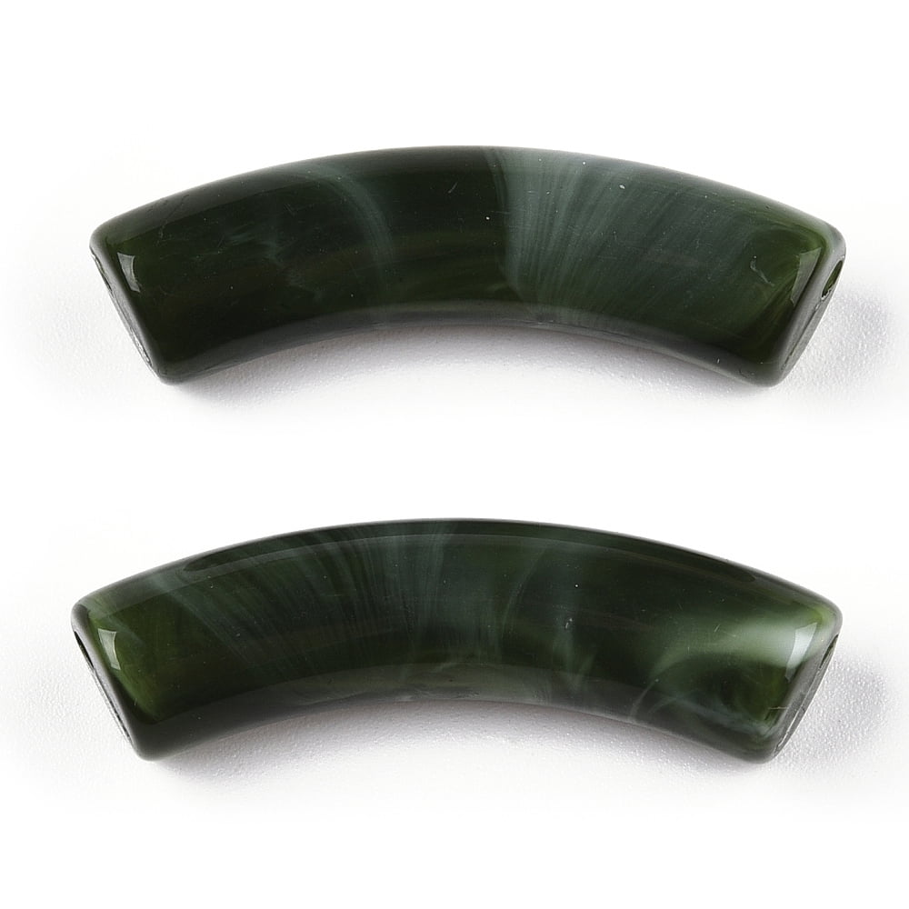 500 g Opaque Two Tone color Acrylic Beads Curved Tube Dark Green 33x10.5x8mm Hole: 1.6mm