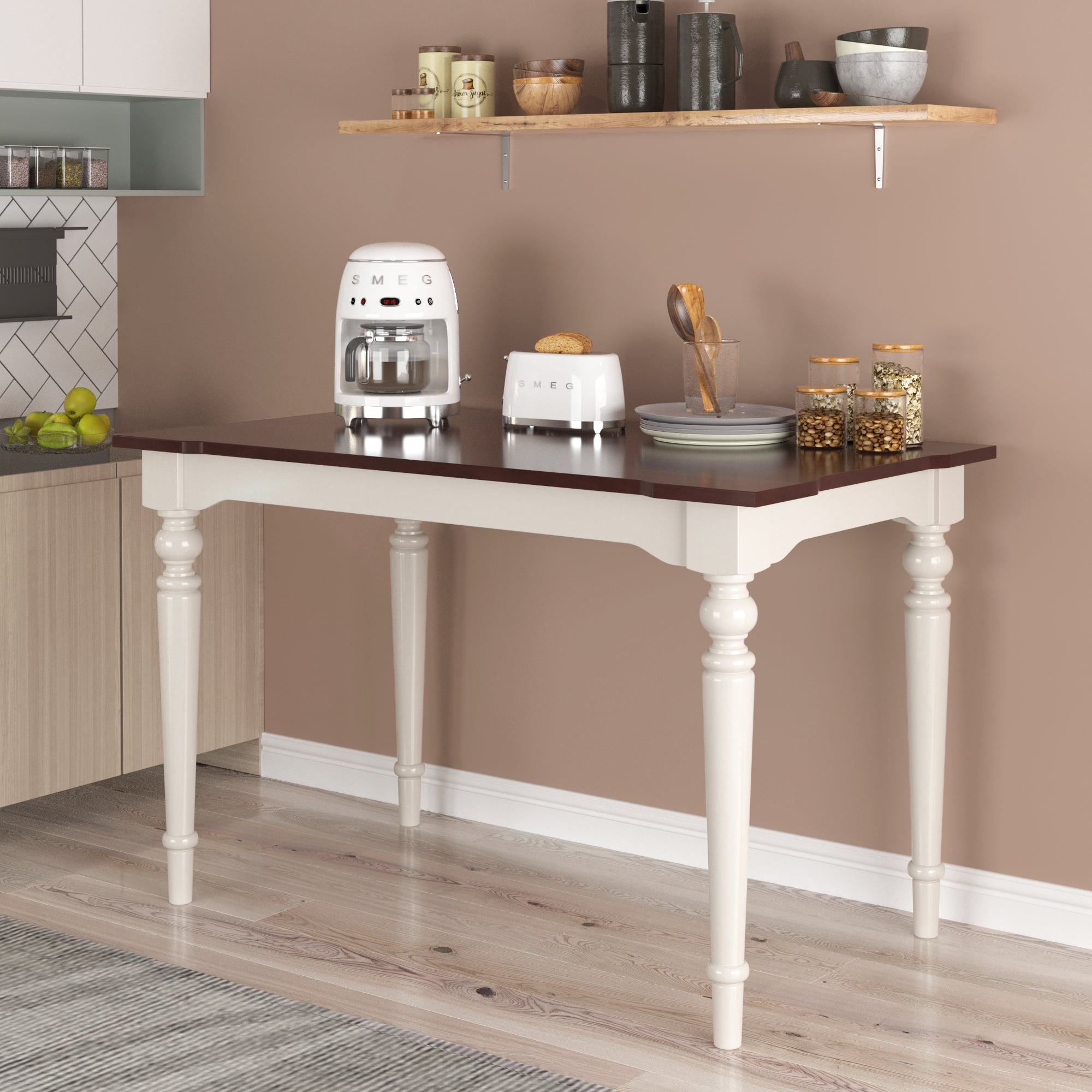 Nestfair Wood Retro Classical Dining Table with Cherry Top and White
