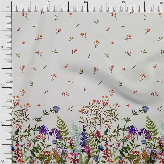 oneOone Organic Cotton Poplin Twill Fabric Leaves & Flower Panel Print Fabric By Yard 42 Inch Wide