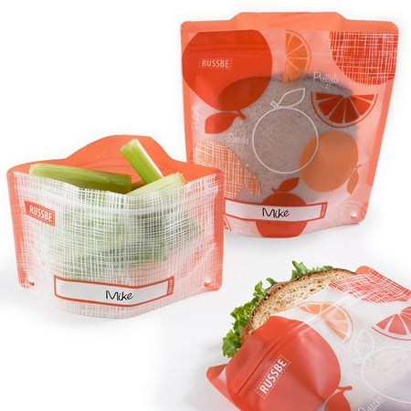 Set of 4 Russbe Reusable Snack & Sandwich Bags -Orange (Best Reusable Snack Bags)