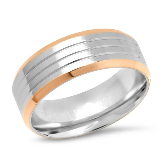 Men's Two Tone Stainless Steel and 18K Rose Gold Plated Ring