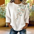 thumbnail image 5 of NTACZA Crew Neck Summer Tops for Women 2026 Floral Cotton And Linen Casual Blouses Relaxed Fit 3/4-Sleeve Shirts for Women, 5 of 7
