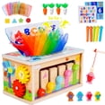 thumbnail image 1 of Caja de pañuelos de madera para bebés Toy Montessori, 6 en 1, Sensory, de 6 a 12 m, 1 of 7