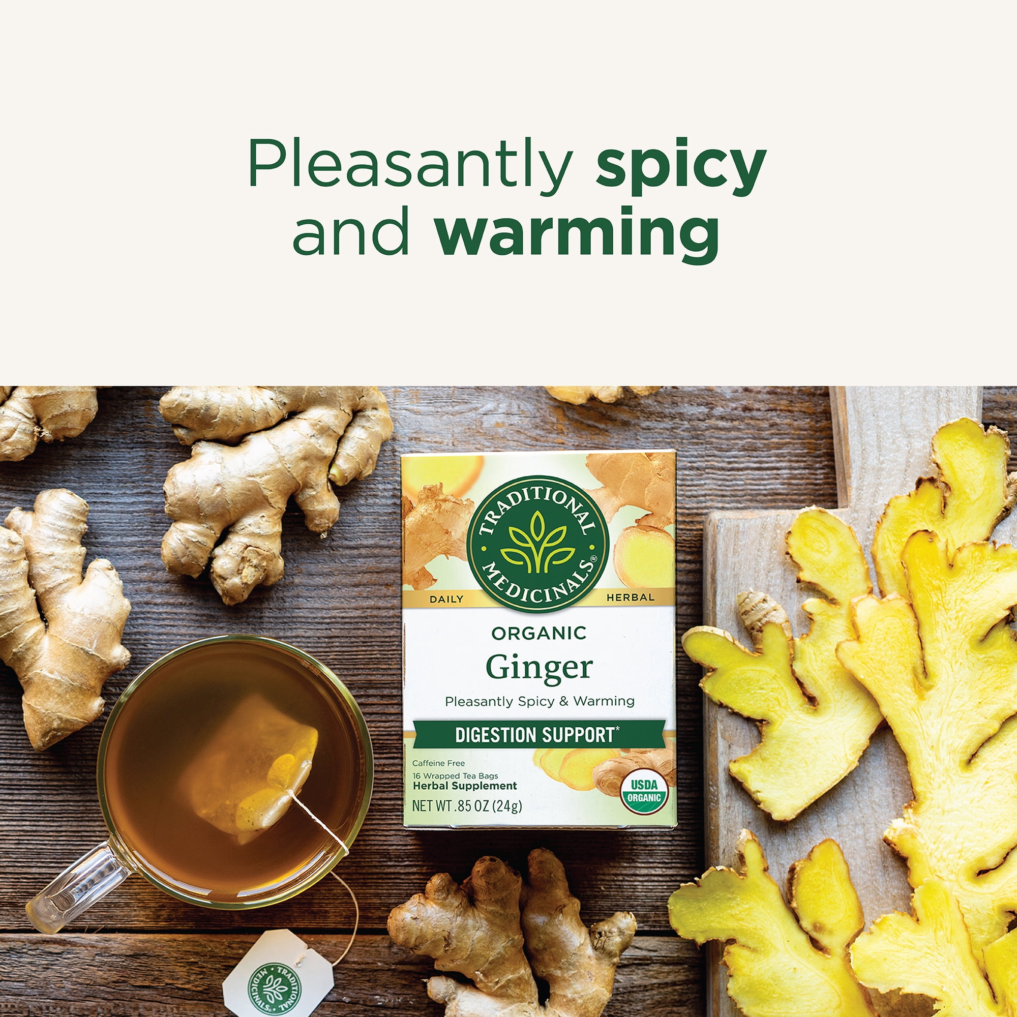 (3 pack) Traditional Medicinal Ginger, Organic Tea Bags, 16 Count