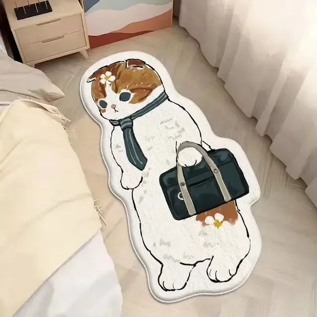 Cartoon Bedside Rug Cat Floor Mat Fluffy Cat Mats Irregular Carpet for Living Room Shaggy Area Rugs Thicken Doormat Cute Decor