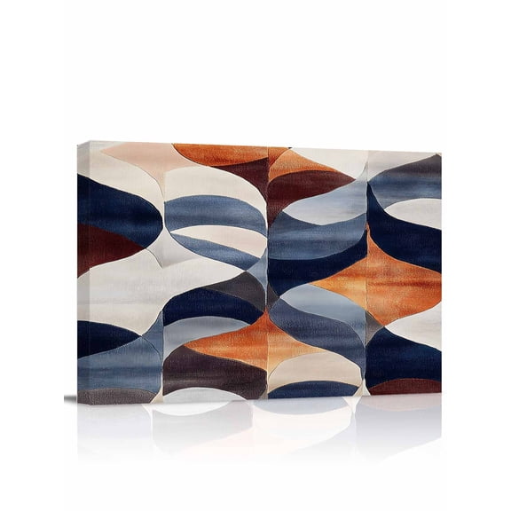 Navy Blue Burnt Orange Wall Art for Living Room,Canvas Picture Wall Decor for Bathroom Bedroom,Retro Geometric Abstract Painting Artwork for Office Kitchen Hallway Dining Room Home Decor 20"x24"