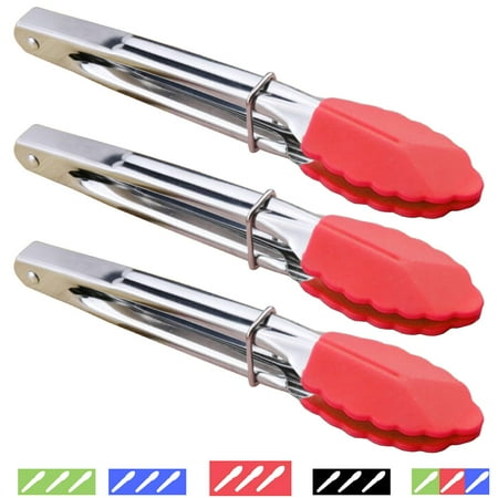

Essential Kitchen Tongs with Silicone Tips - Convenient 7-Inch Size - Perfect for Cooking BBQ Salad and More (Set of 3 Red)