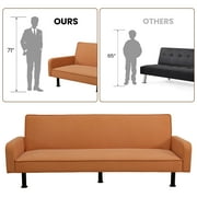 Aukfa 78 Square Arm Futon Sofa Bed Upholstered 3 Seat Couch for Home Office, Flannel, Orange