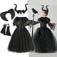 thumbnail image 2 of Disfraz de maléfica de Halloween para niñas, vestido de tutú de reina de bruja oscura gótica negra con capa de plumas, vestido de hada de la Reina Malvada, 2 of 5