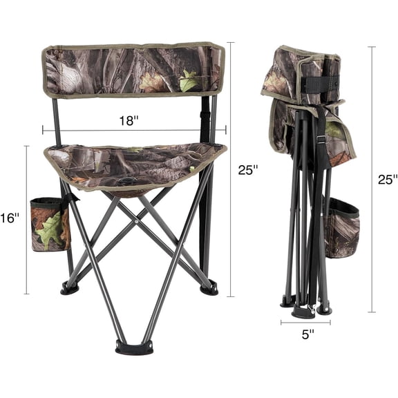 Folding Tripod Hunting Chairs 2-Pack, Portable Lightweight Seats with Back Support, Great for Blinds, Fishing, Camping & Golf Spectators, Camo