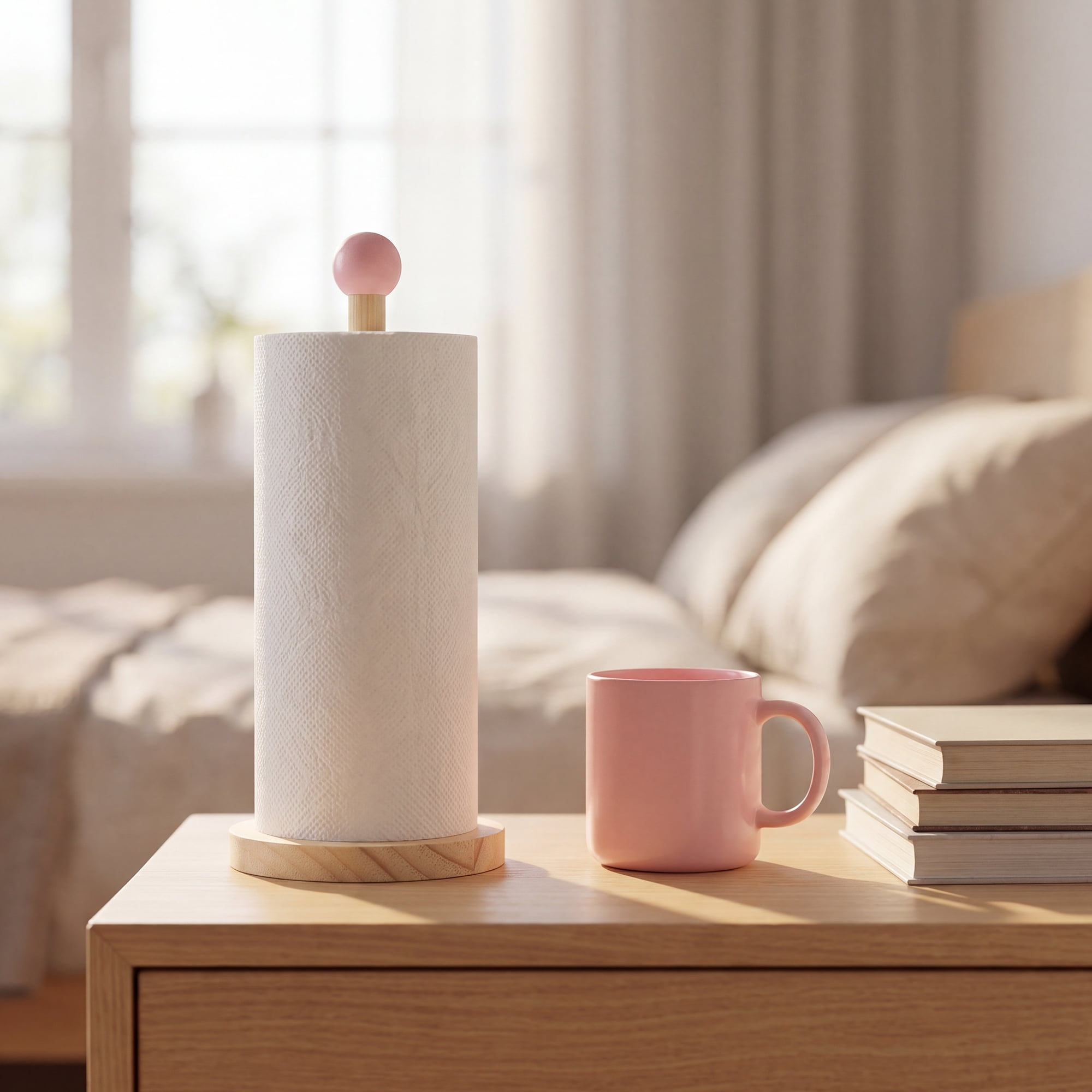 Unique Bargains Paper Towel Holder Wood Kitchen Decor for Bathroom Pink 10.4x3.1inch