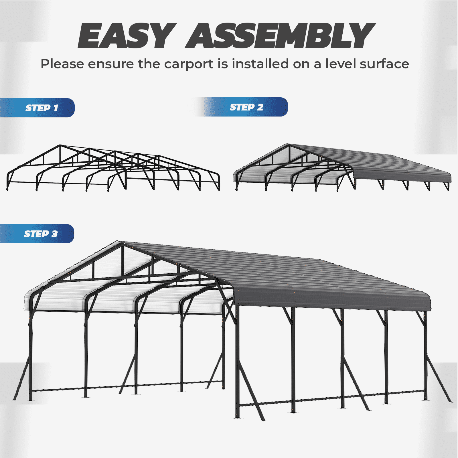 EROMMY Carport 20x20 FT,Heavy Duty Carport with Reinforced Steel Braces & Galvanized Steel Roof and Frame 2 Cars, Boats and Tractors