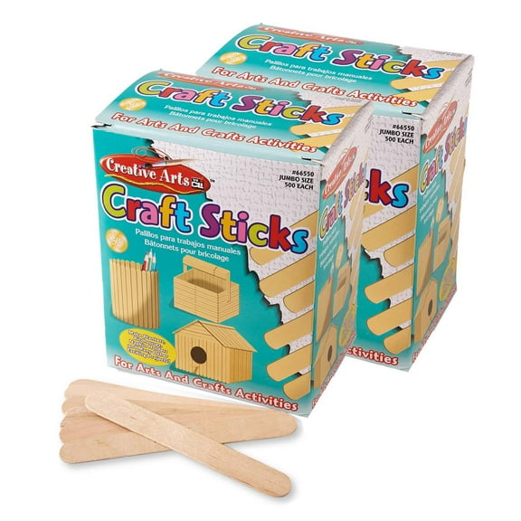 Charles Leonard Creative Arts Jumbo Craft Sticks, Natural, 500 Per Pack, 2 Packs
